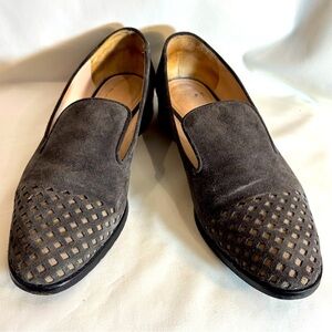 CAVALINI Sz 39 Laser Cut Out Suede Almond Toe Slip On Loafers Made in Italy